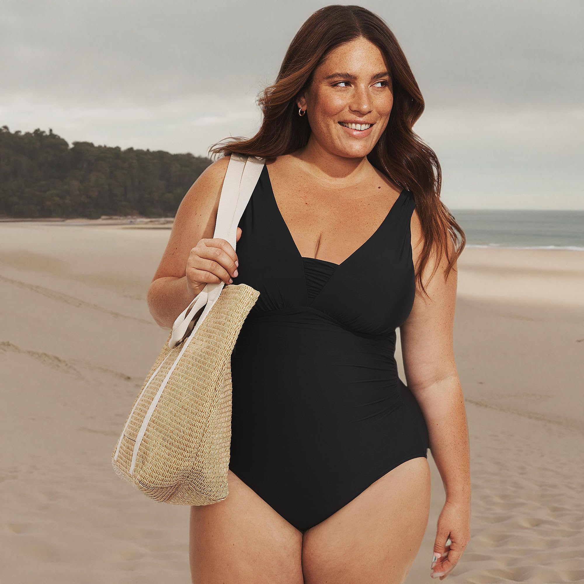Lands' End Women's Slender Suit Grecian Low Leg One Piece Swimsuit - Slimming Bathing Suit for Women, Perfect for Beach Vacations & Pool Parties