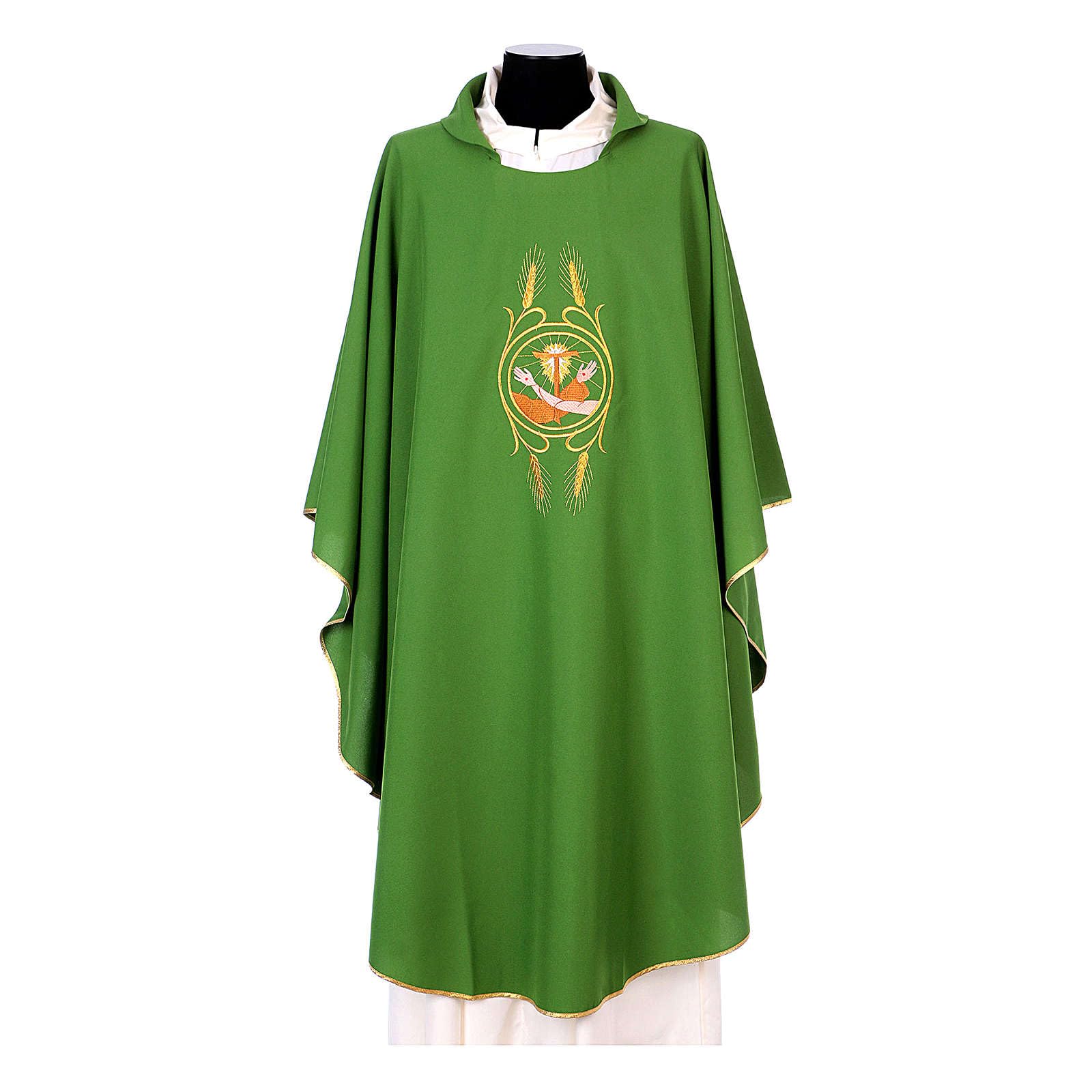 Polyester Franciscan Chasuble with Jesus and St. Francis Embroidery - Ivory Priest Vestment for Catholic Mass & Church Ceremonies