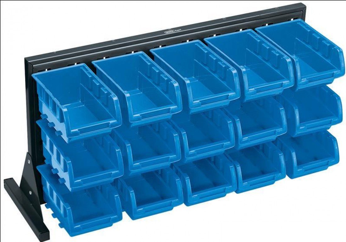 Draper Expert 07620 15 Bin Wall Mounted Storage Organizer - Perfect for Garage, Workshop, and Home Office Organization