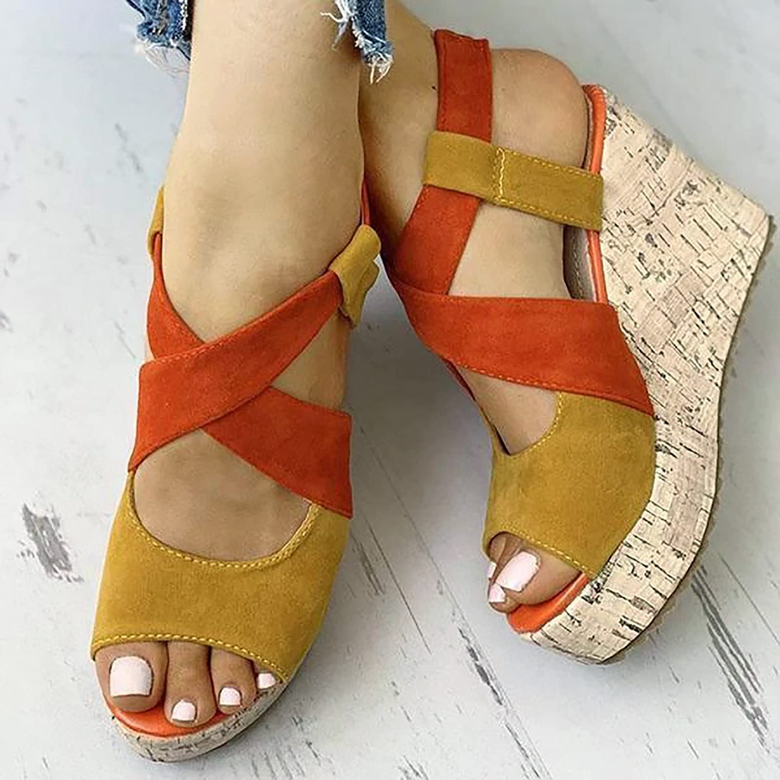 **Women's Color Block Wedge Sandals 2022 - Open Toe Buckle Casual Platform Wedges for Summer | Beach, Vacation & Everyday Wear**