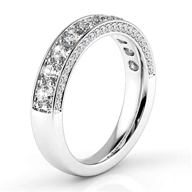 1.04 Carat Round Diamond Three-Sided Wedding Band Ring for Women - Elegant Bridal Jewelry for Engagement, Anniversary & Special Occasions
