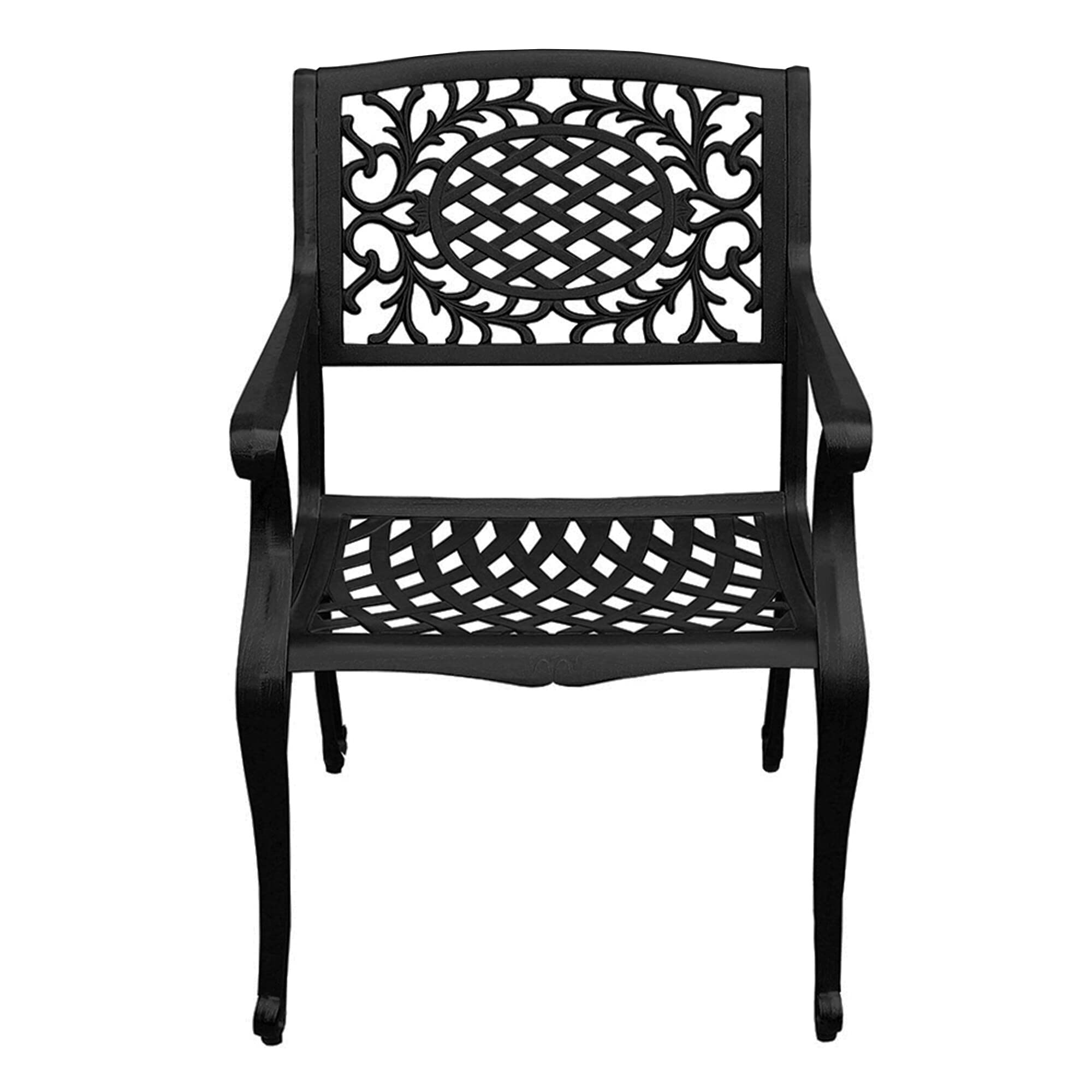 Modern Ornate Outdoor Mesh Aluminum 48-inch Black Round Patio Dining Set with 4 Chairs - Oakland Living - Perfect for Backyard BBQs, Garden Parties & Outdoor Entertaining