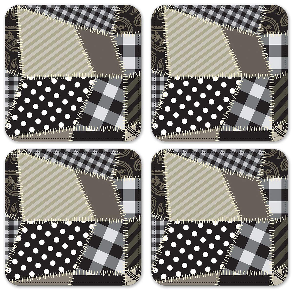 Vinyl Drink Coasters Set of 4 - Non-Slip Absorbent Quilted Coasters for Coffee Table, Bar, and Home Decor - Perfect for Hot & Cold Beverages