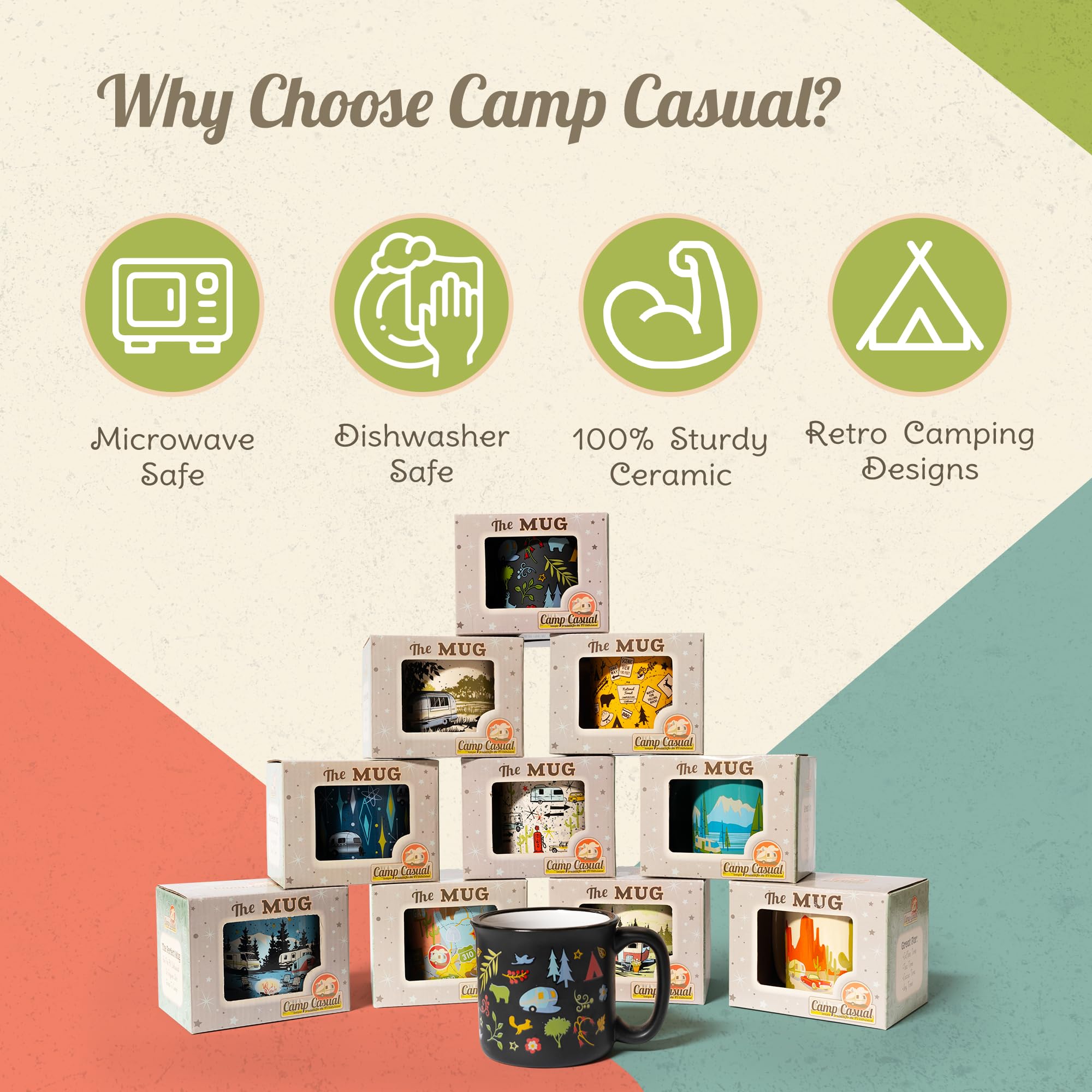 Retro Ceramic Camping Mug 15oz - Hot & Cold Drinks for Coffee, Tea, Soup - Microwave Safe for Outdoor & Home Use