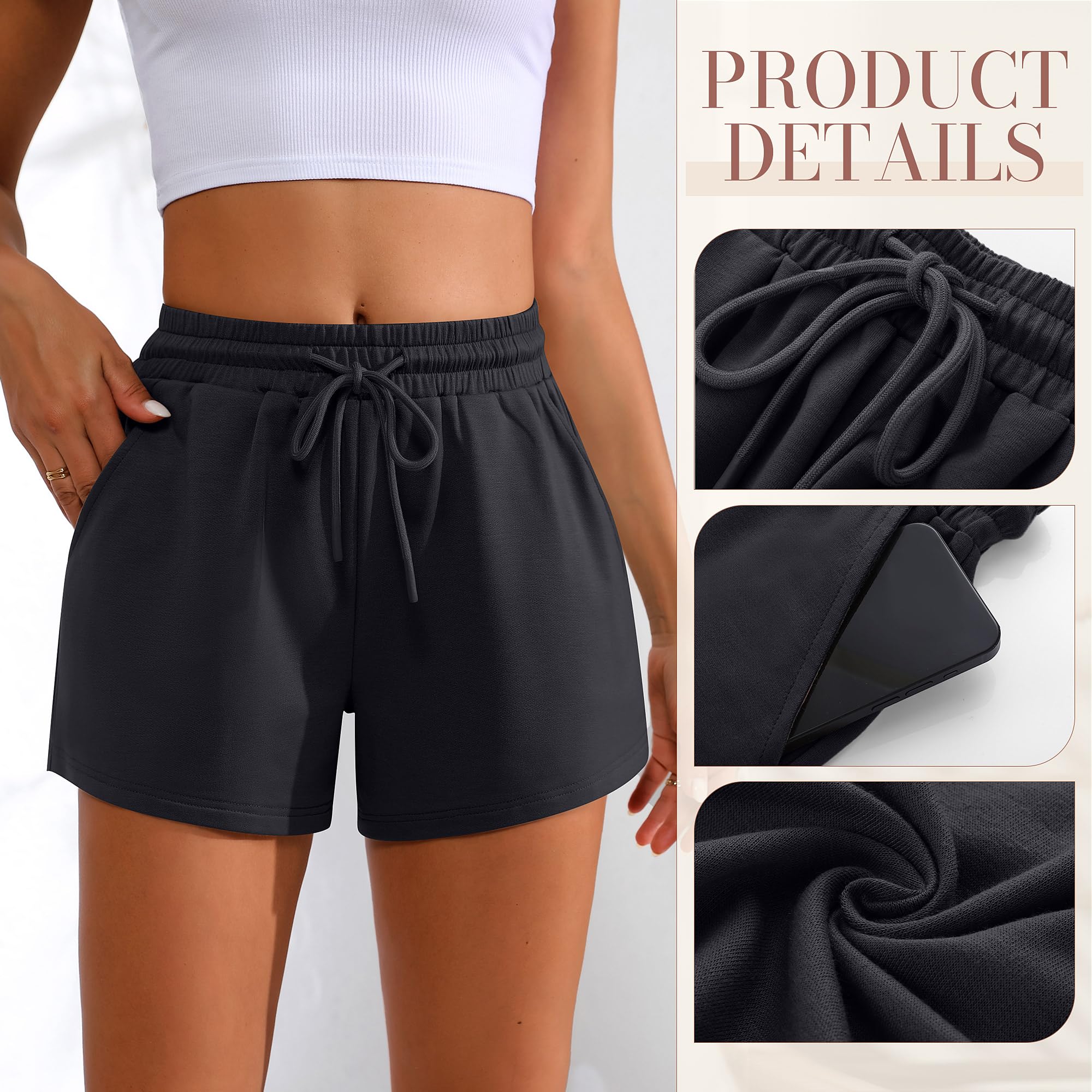 Neer 3 Pack Women's Sweat Shorts - Comfy High Waist Lounge Shorts with Drawstring & Pockets | Casual Athletic Summer Shorts for Yoga, Running, and Home Wear