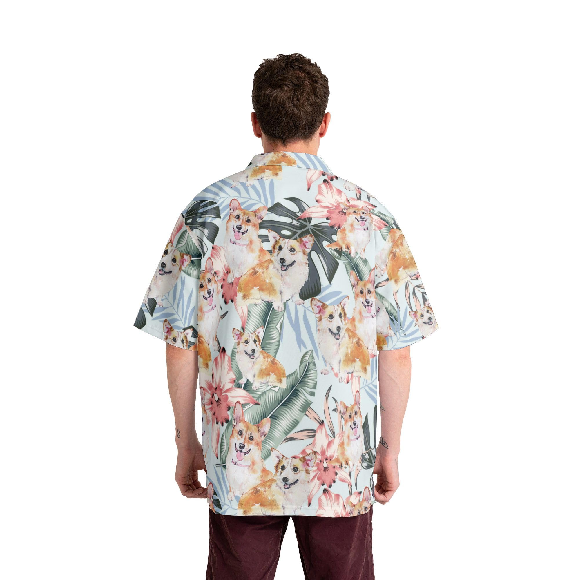 HYPERFAVOR Men's Corgi Hawaiian Shirt - Cute Button Down Dog Lover Gift - Casual Summer Beach Shirt for Corgi Owners & Puppy Enthusiasts
