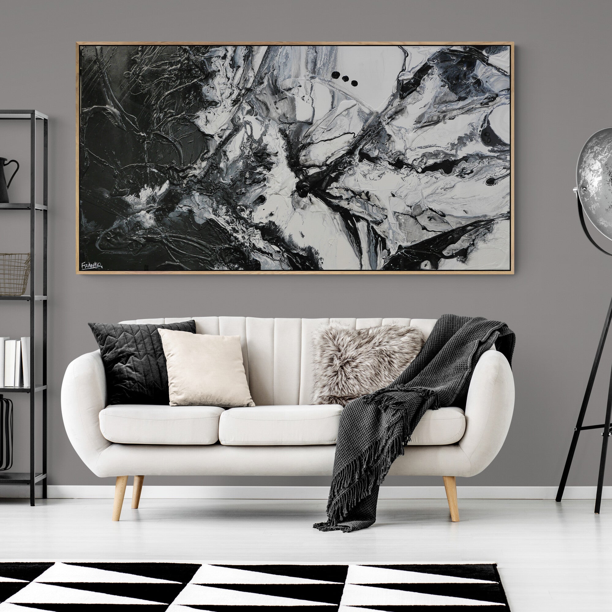 Black Haze 190cm x 100cm Black White Textured Abstract Canvas Art - Modern Wall Decor for Living Room, Bedroom & Office