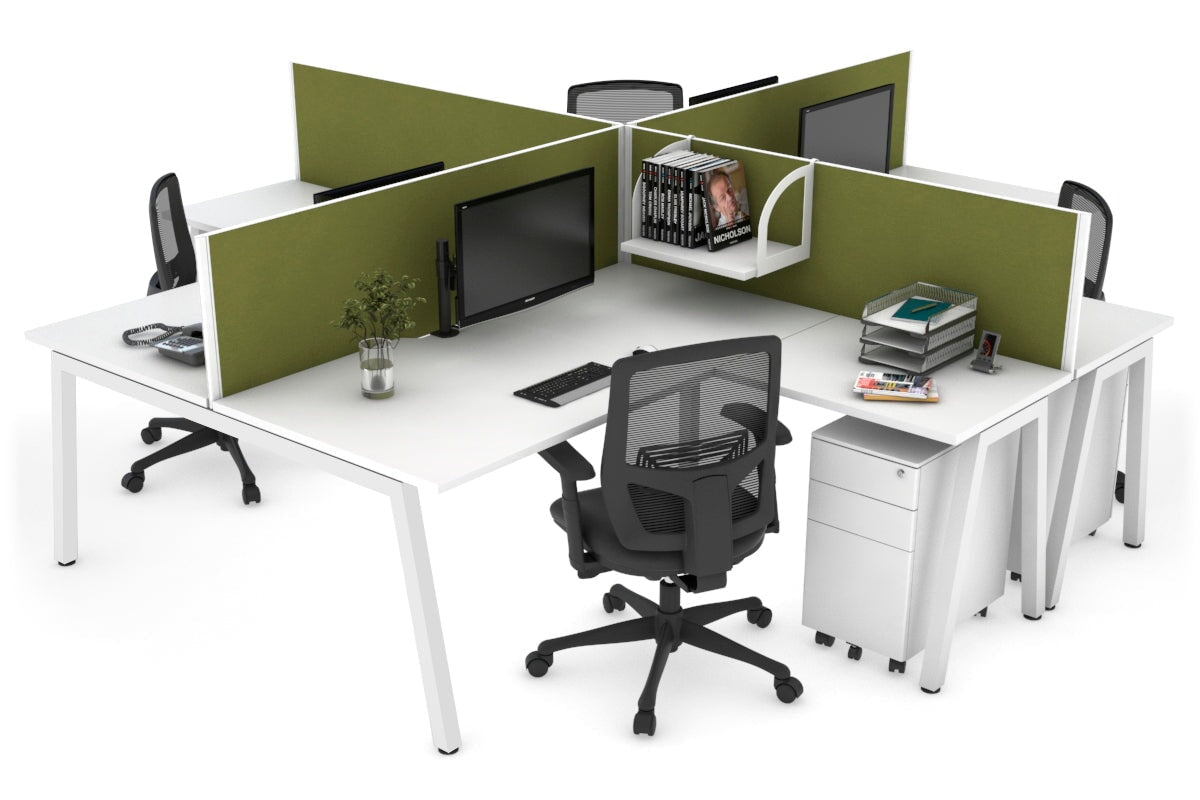 Quadro A Legs 4-Person Corner Workstation Desk - 1600L x 1800W with Cable Management - Modern Office & Home Workspace Solution for Professionals