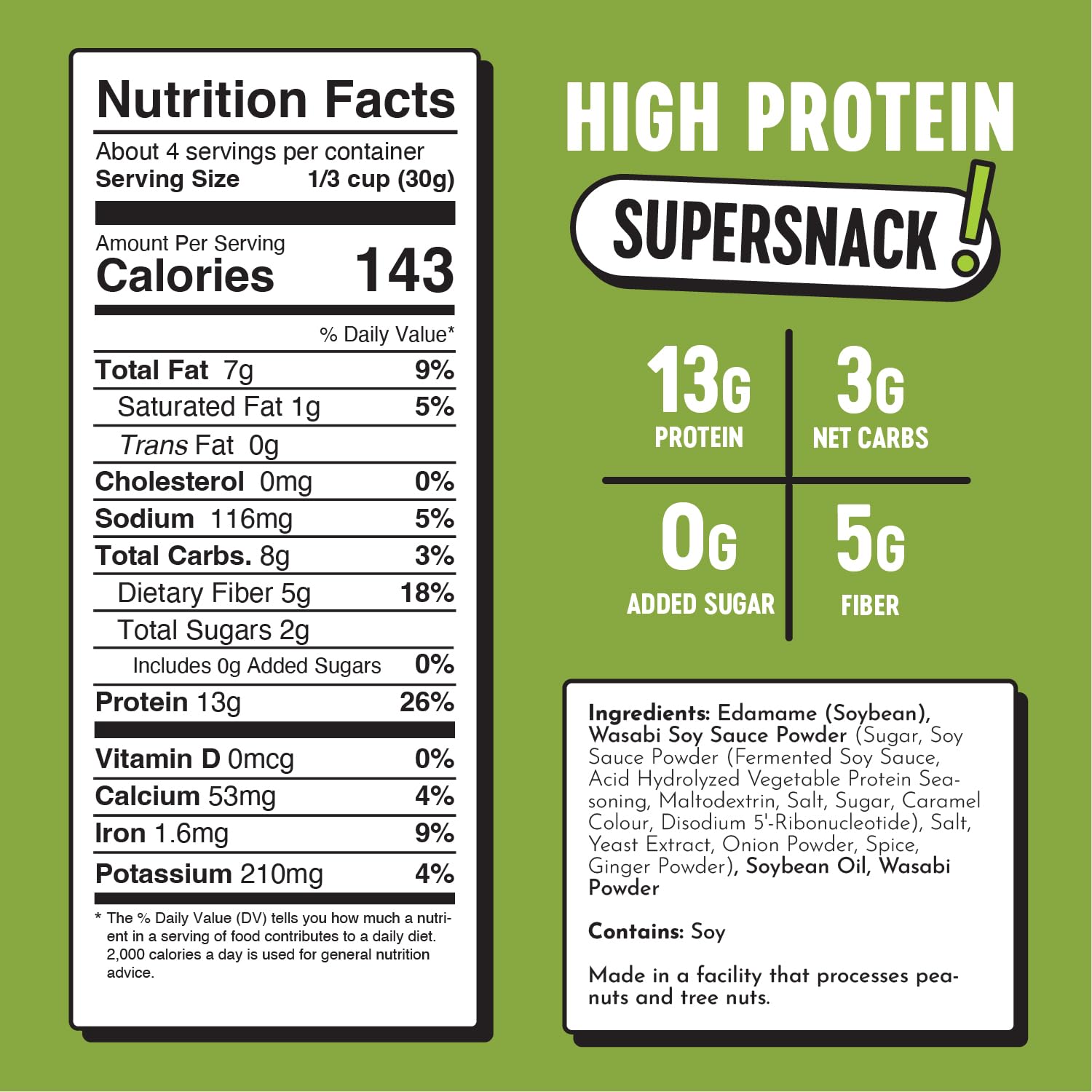 Dry Roasted Edamame Beans Snack - Wasabi Soy Sauce Flavor | High Protein, Low Carb, Gluten Free | Healthy Alternative to Wasabi Peas | Perfect for Office Snacks, Travel & Asian Cuisine Lovers | 4oz (Pack of 3)