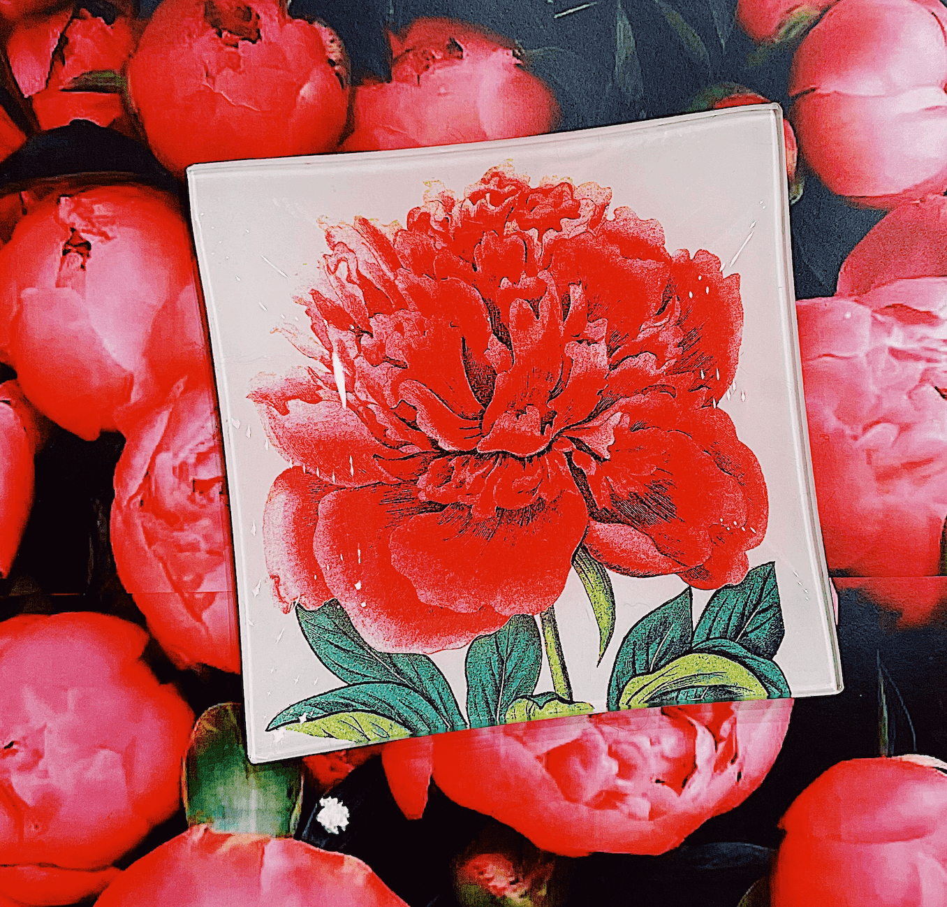 Elegant Pink Peony Decoupage Glass Tray - Handcrafted Floral Serving Tray for Tea Parties, Bridal Showers & Home Decor