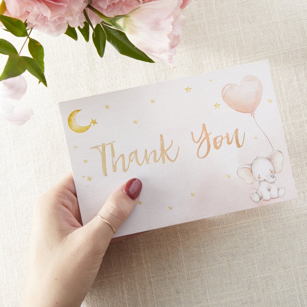 Adorable Pink Elephant Baby Shower Invitations & Thank You Cards Set - 25-Piece Bundle for Gender Reveal Party & Newborn Celebration
