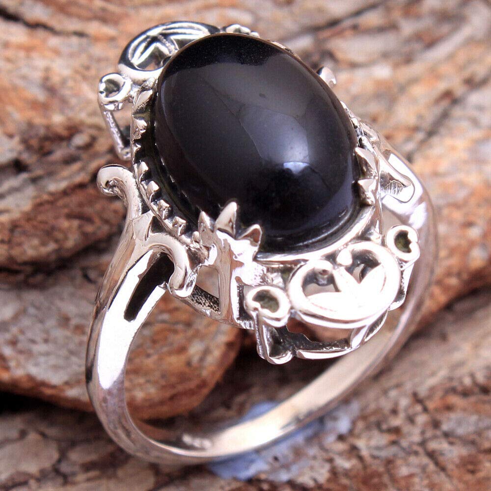 925 Sterling Silver Black Onyx Ring for Women - Elegant Oval Gemstone Bridesmaid Ring, Handmade Prong Set Designer Jewelry - Perfect for Weddings, Parties & Special Occasions