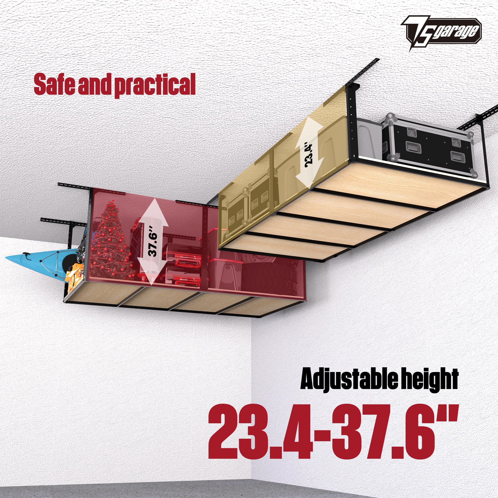 4x8 Overhead Garage Storage Rack - Heavy Duty Adjustable Ceiling Organizer Without Decking, 600lbs Capacity, Easy Single Person Installation - Perfect for Garage Organization, Seasonal Storage & Home Workshop Use