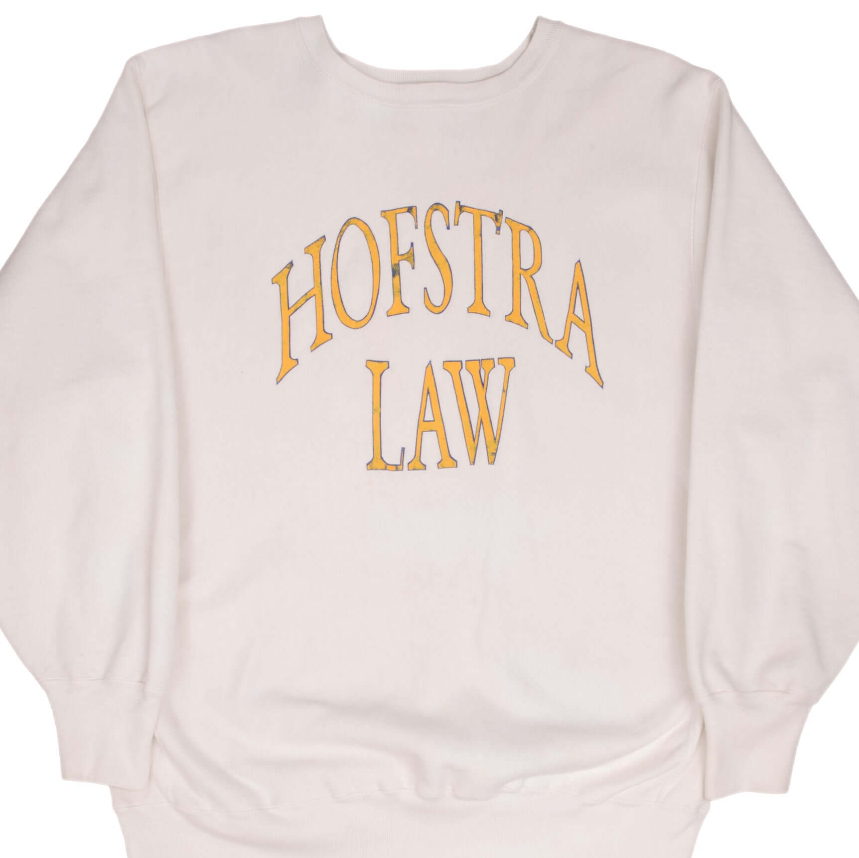 Vintage Champion Reverse Weave Hofstra Law White Sweatshirt 1980s XL Made in USA - Retro College Style for Casual Wear & Street Fashion