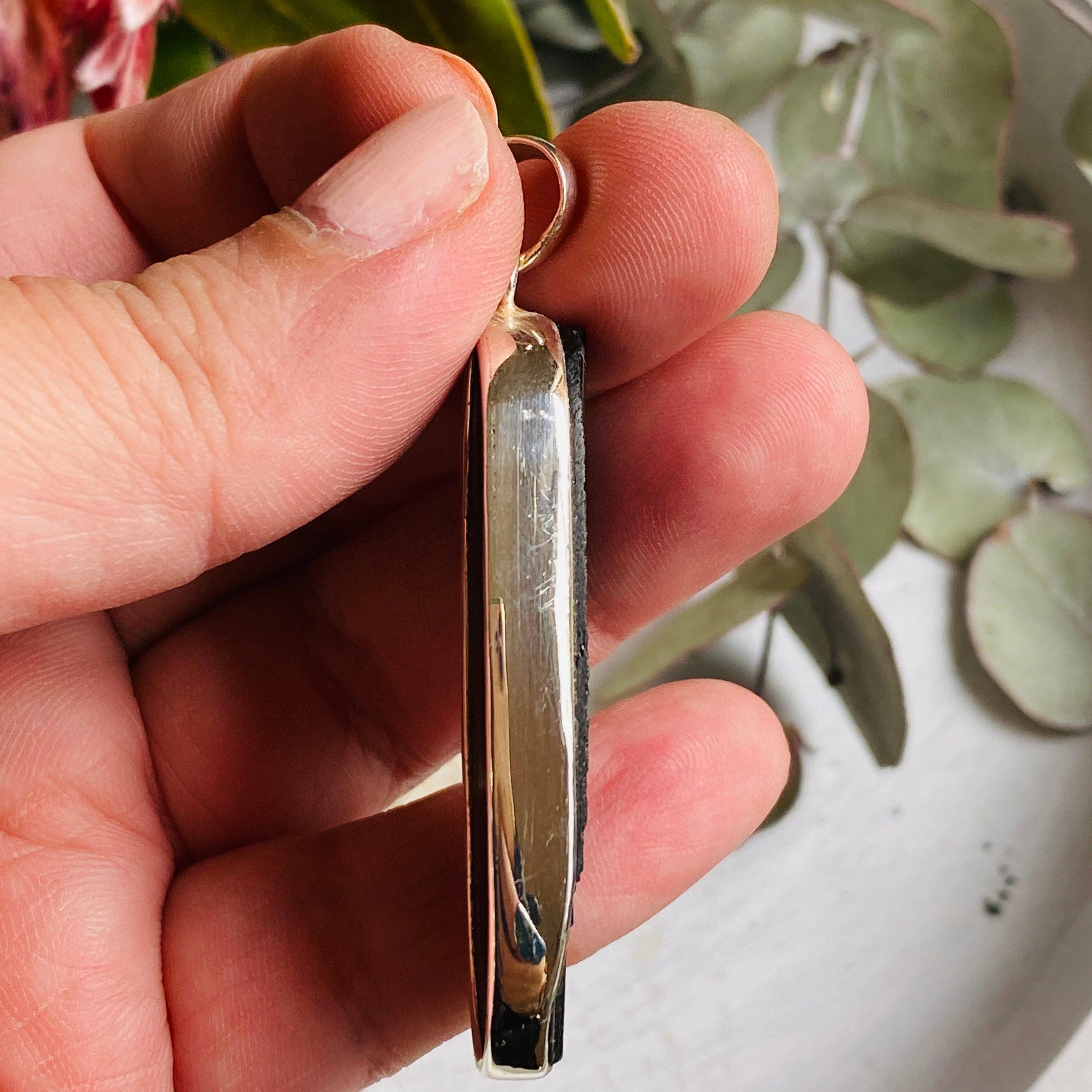 Natural Black Tourmaline Raw Oval Pendant Necklace KPGJ2551 - Perfect for Energy Healing, Meditation & Spiritual Jewelry Gifts