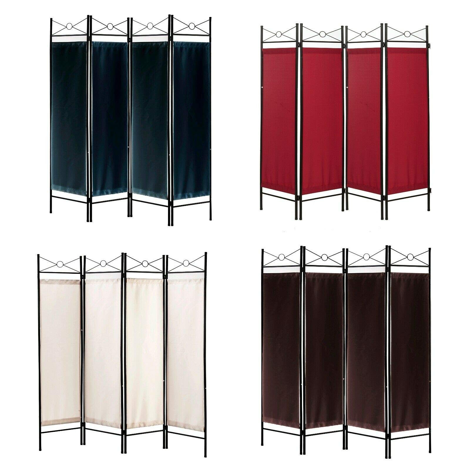 White Metal & Fabric Room Divider - 4 Panel Folding Screen for Home & Office