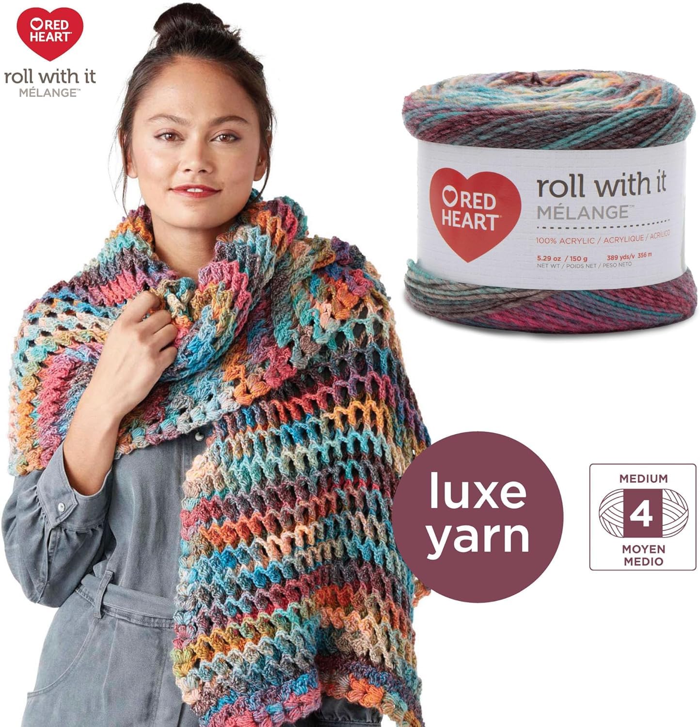 Red Heart Roll with It Melange Autograph Yarn - Soft & Durable Knitting & Crochet Yarn for Sweaters, Scarves & Blankets - Perfect for DIY Crafts & Home Decor Projects