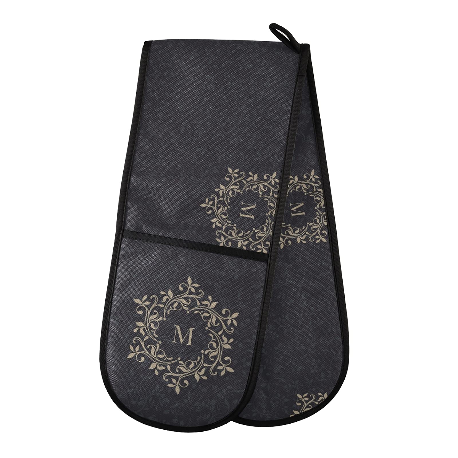 Personalized Monogrammed Initial Letter M Oven Mitts & Pot Holders Set - Heat Resistant BBQ Gloves for Baking, Cooking & Grilling (35