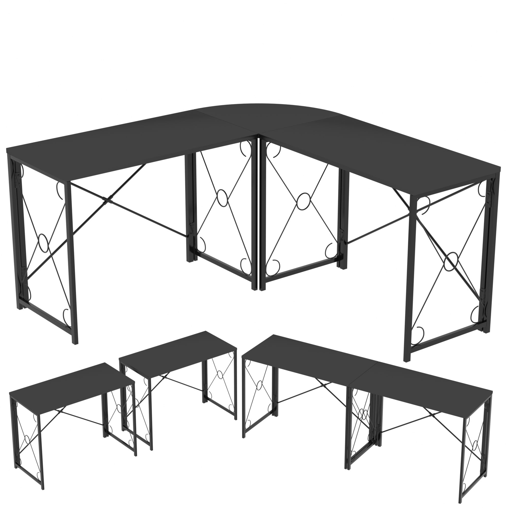 VECELO 39.4 Inch Foldable Computer Desk - Portable Laptop Table for Home Office, Study, Reading & Writing - Space Saving No Assembly Required Workstation - Black (2 Pack Set) - Perfect for Small Apartments, Dorm Rooms & Compact Workspaces