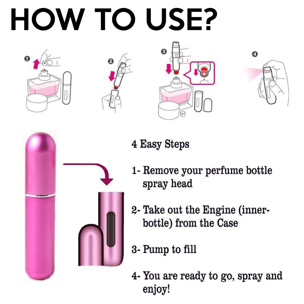 Dan Adora 5ml Portable Mini Perfume Atomizer - Refillable Travel Size Aluminum Spray Bottle for Perfume, Body Mist & After Shave | Leak-Proof Design in Pink | Perfect for Travel, Gym & Everyday Carry