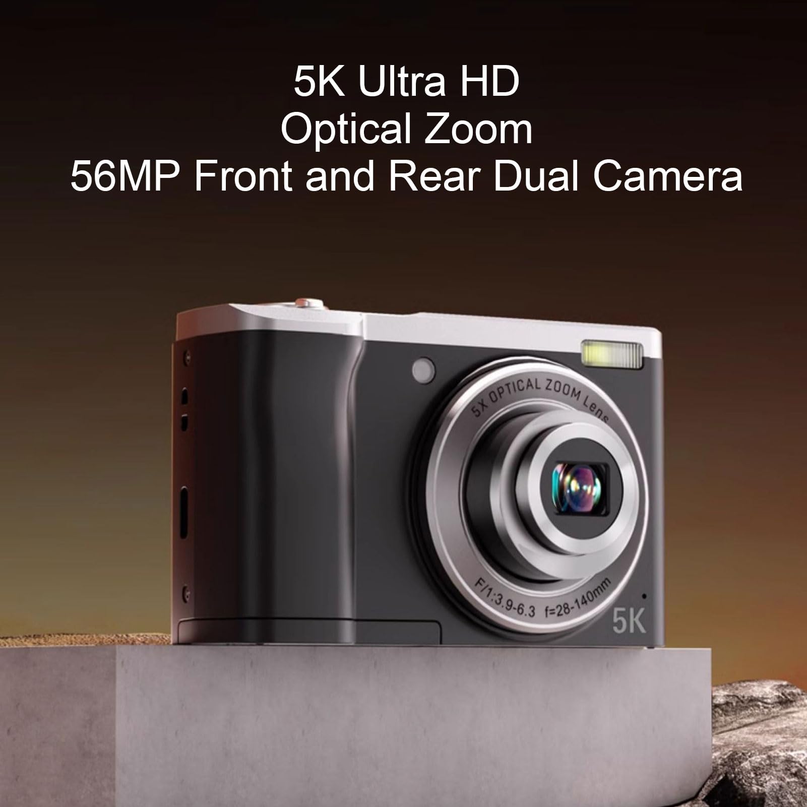 5K Digital Camera 16MP + 12MP Vlogging Camera with 10x Optical Zoom | Autofocus Anti-Shake Compact Travel Video Camera with Flash & 2.8