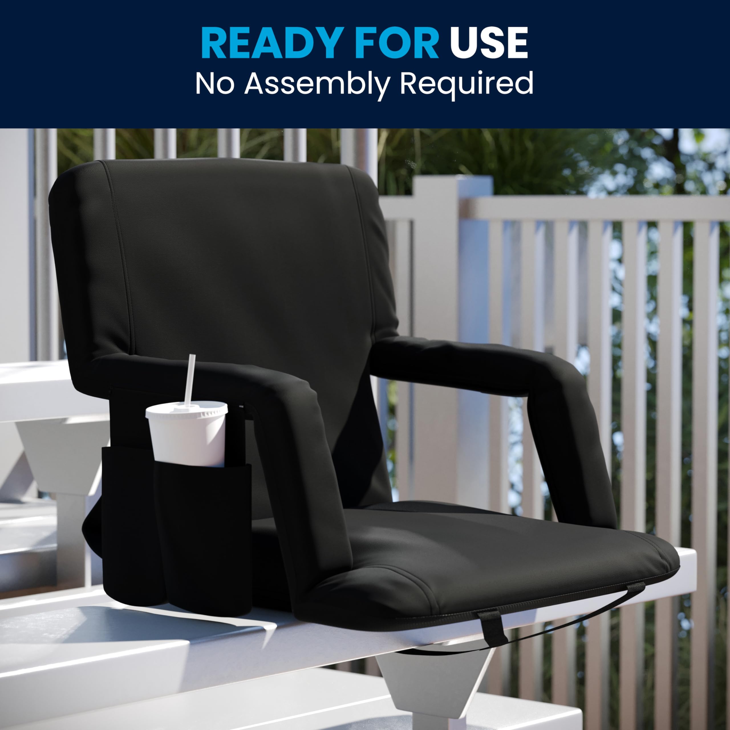 **Flash Furniture Malta Portable Stadium Seats – 2-Pack Padded Bleacher Chairs with Backpack Straps & Storage, 265 lb Capacity, Black – Perfect for Sports Games, Concerts, and Outdoor Events**