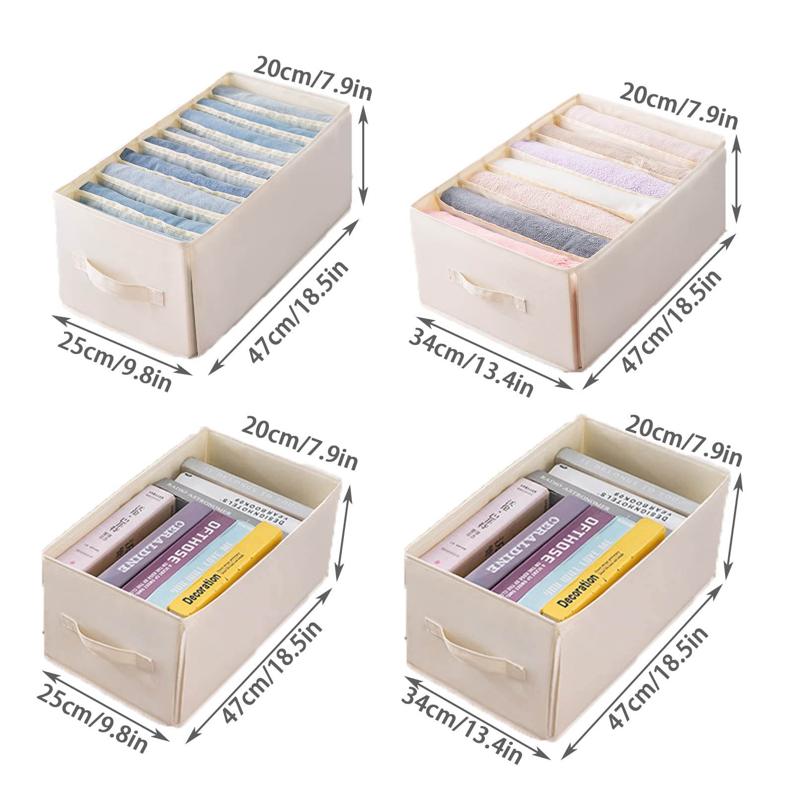 4-Piece Foldable Storage Box Set with Lid - Washable Closet Organizer for Clothes, Jeans, T-Shirts & Socks | Visible Drawer Dividers (1/7/9 Grid Options) | Perfect for Bedroom, Wardrobe & Travel Organization