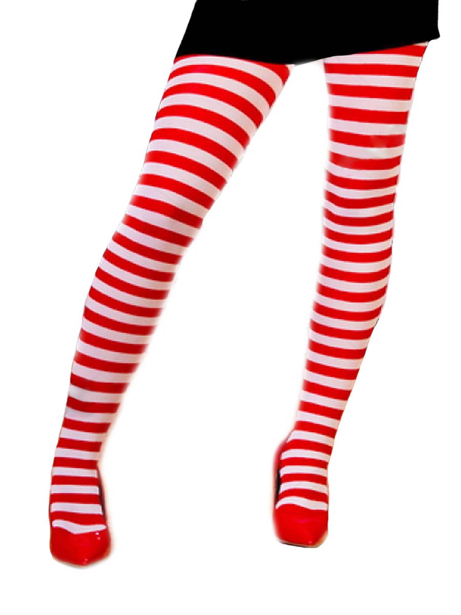 Angelique Striped Candy Cane Tights - Women's Festive Holiday Pantyhose for Christmas, Halloween & Cosplay - Soft Stretchable Hosiery for Parties, Costumes & Winter Fashion