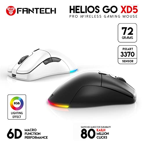 FANTECH Helios Go XD5 Wireless RGB Gaming Mouse - 19K DPI, 6 Programmable Buttons, 40H Battery Life, 72g Ultra-Lightweight - Ergonomic Esports Mouse for Small Hands | Perfect for FPS, MOBA & MMO Gaming | Black