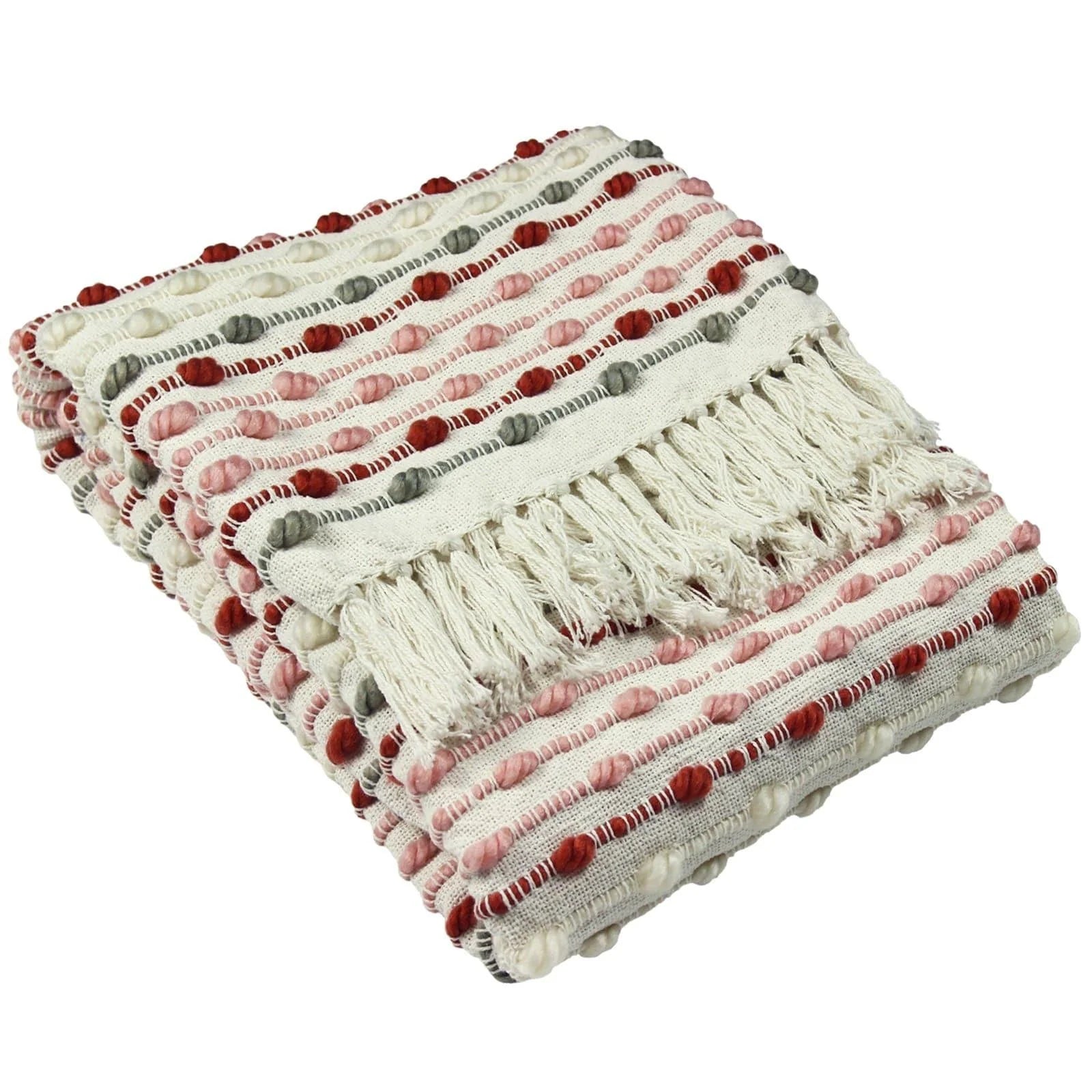Furn Dhadit Stripe Throw Blanket - Soft Cozy Knit Accent Throw in Blush Pink for Bed, Sofa & Home Decor