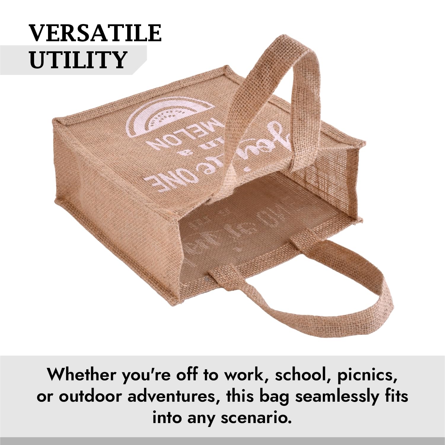 Kuber Industries Reusable Jute Lunch Bag with Handle - Eco-Friendly Office Lunch Tote for Women & Men - Small Size, Pack of 2 (Beige & Brown) - Perfect for Work, School & Picnics