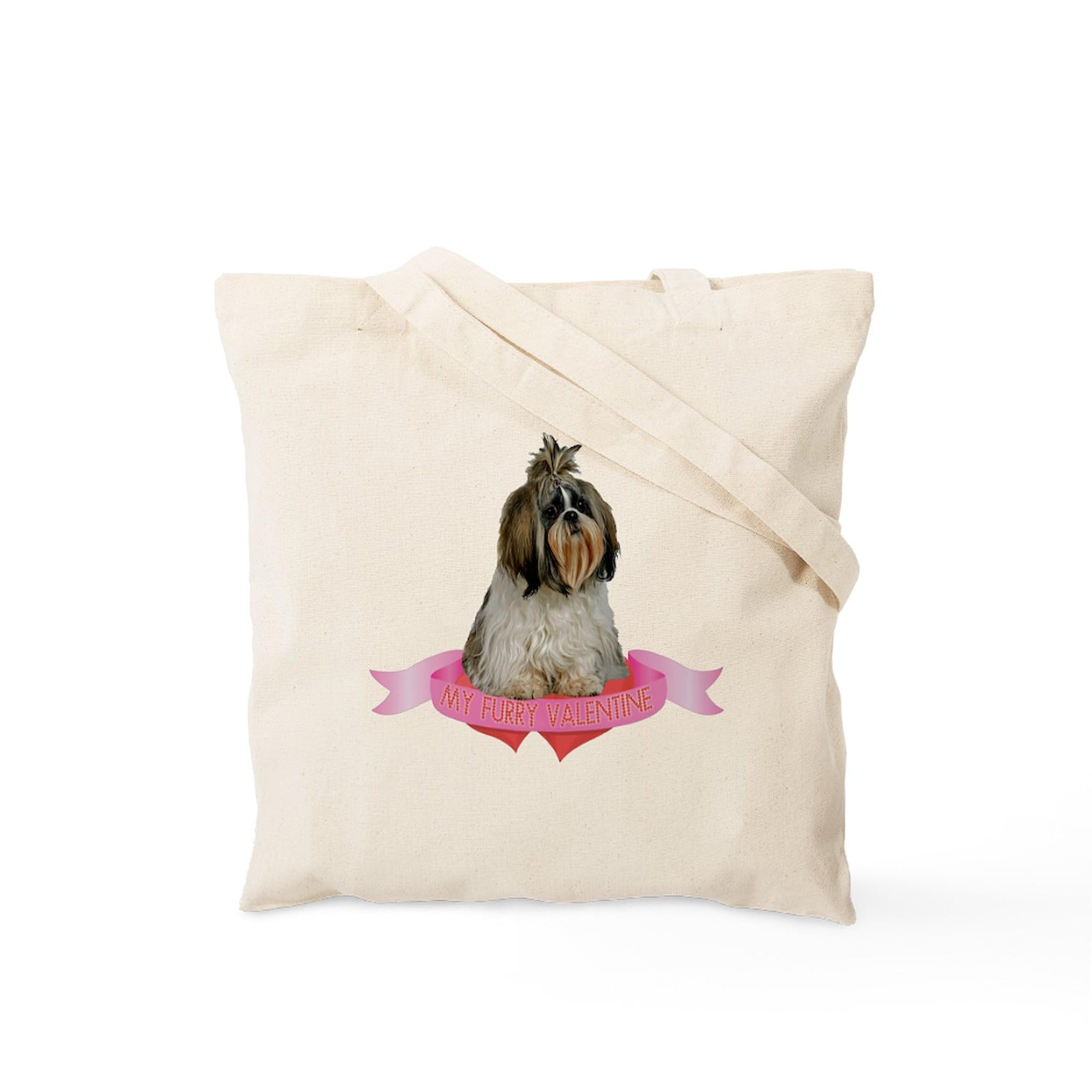 Shih Tzu Valentine Tote Bag - Natural Canvas Reusable Shopping Bag for Groceries, Beach & Daily Use | Cute Dog Lover Gift