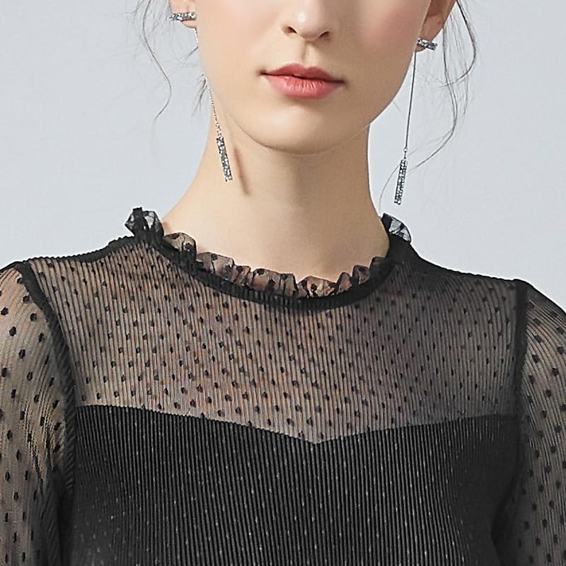 Elegant Women's Long Sleeve Mesh Layered Chiffon Midi Dress for Wedding Guest, Cocktail, Prom & Evening Party - Perfect for Formal Events, Date Nights & Special Occasions