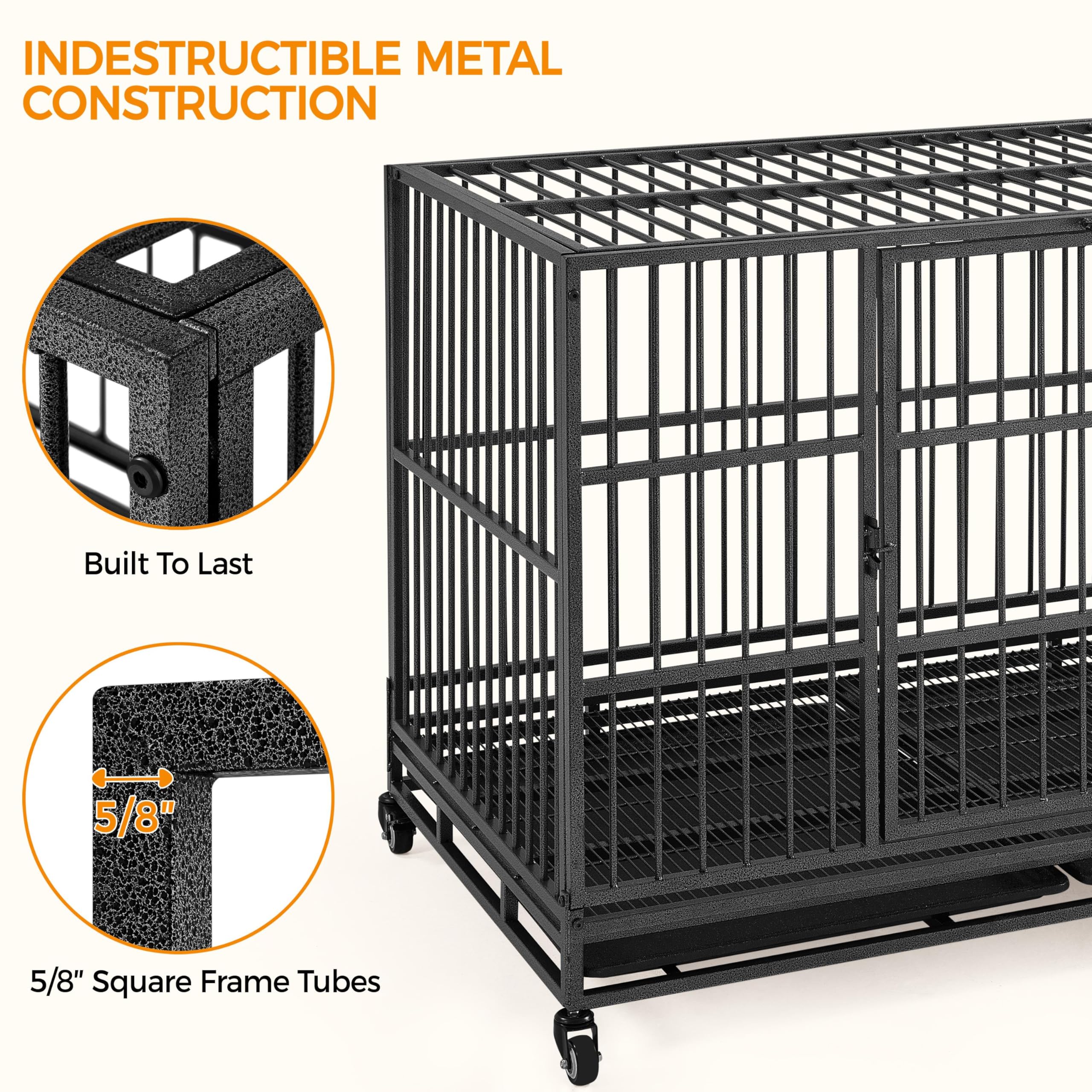 Yaheetech 42 Inch Heavy Duty Dog Crate - Large Indestructible Pet Kennel with 2 Doors, Lockable Wheels & Removable Tray - Indoor Outdoor Use for Dogs, Puppies, Cats - Perfect for Home, Travel, Vet Visits (42