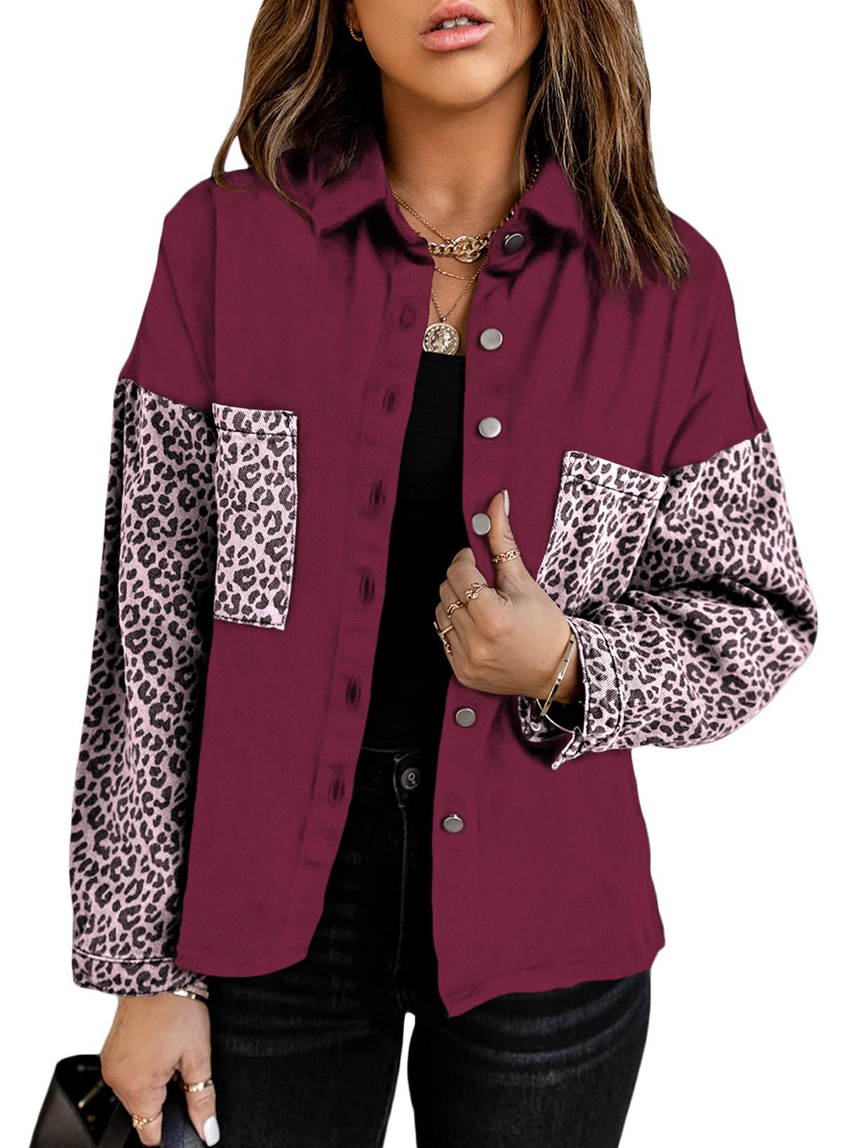 Sidefeel Women's Long Sleeve Colorblock Contrast Plaid Denim Jacket - Stylish Casual Outerwear for Fall & Winter Fashion