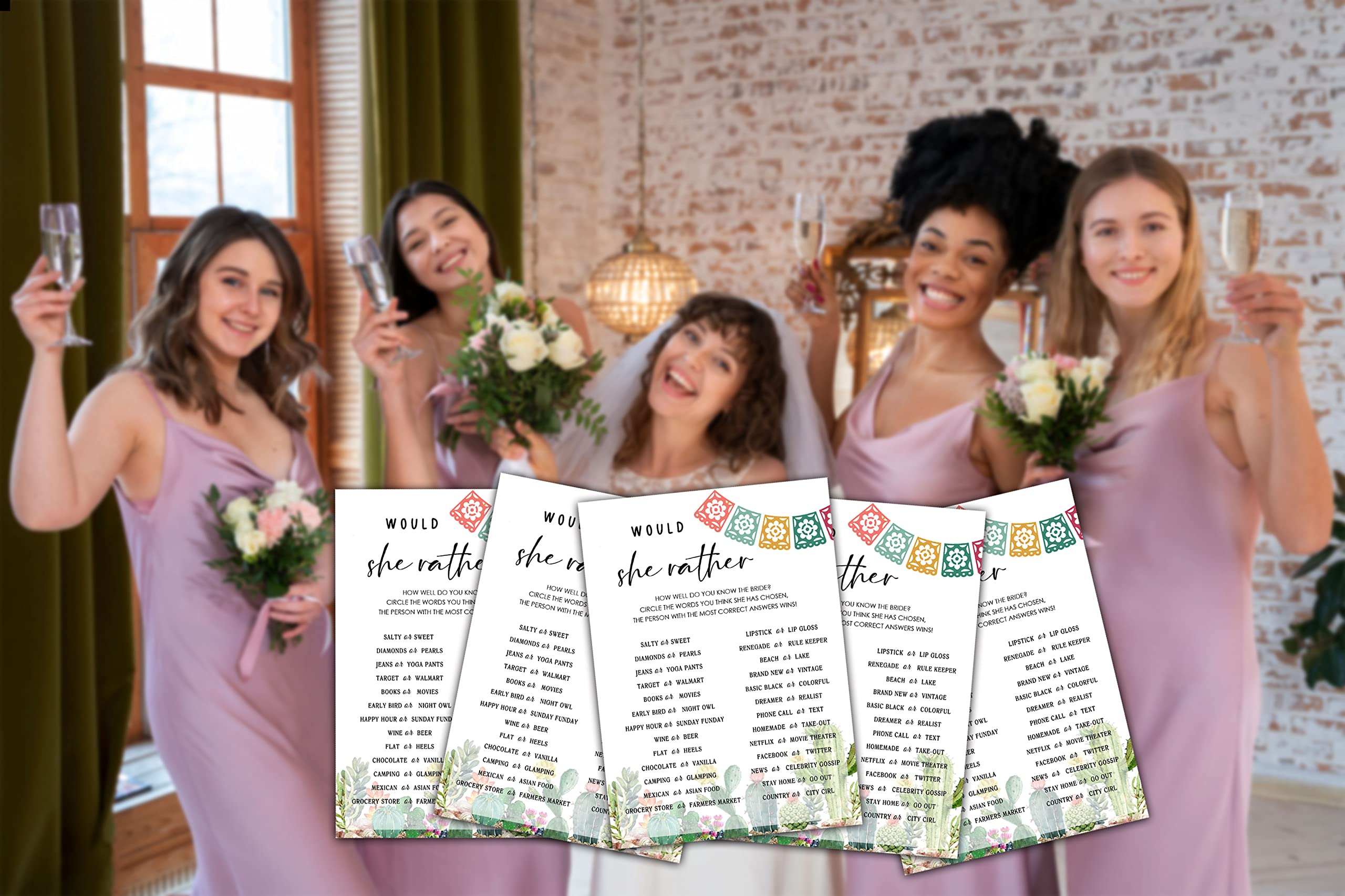 Bridal Shower Games Set - 30 Fun Would She Rather Cards for Bachelorette Party, Wedding & Engagement Celebrations | Mexican Fiesta Theme Decorations | Perfect for Girls Night, Wedding Showers & Bridal Party Activities