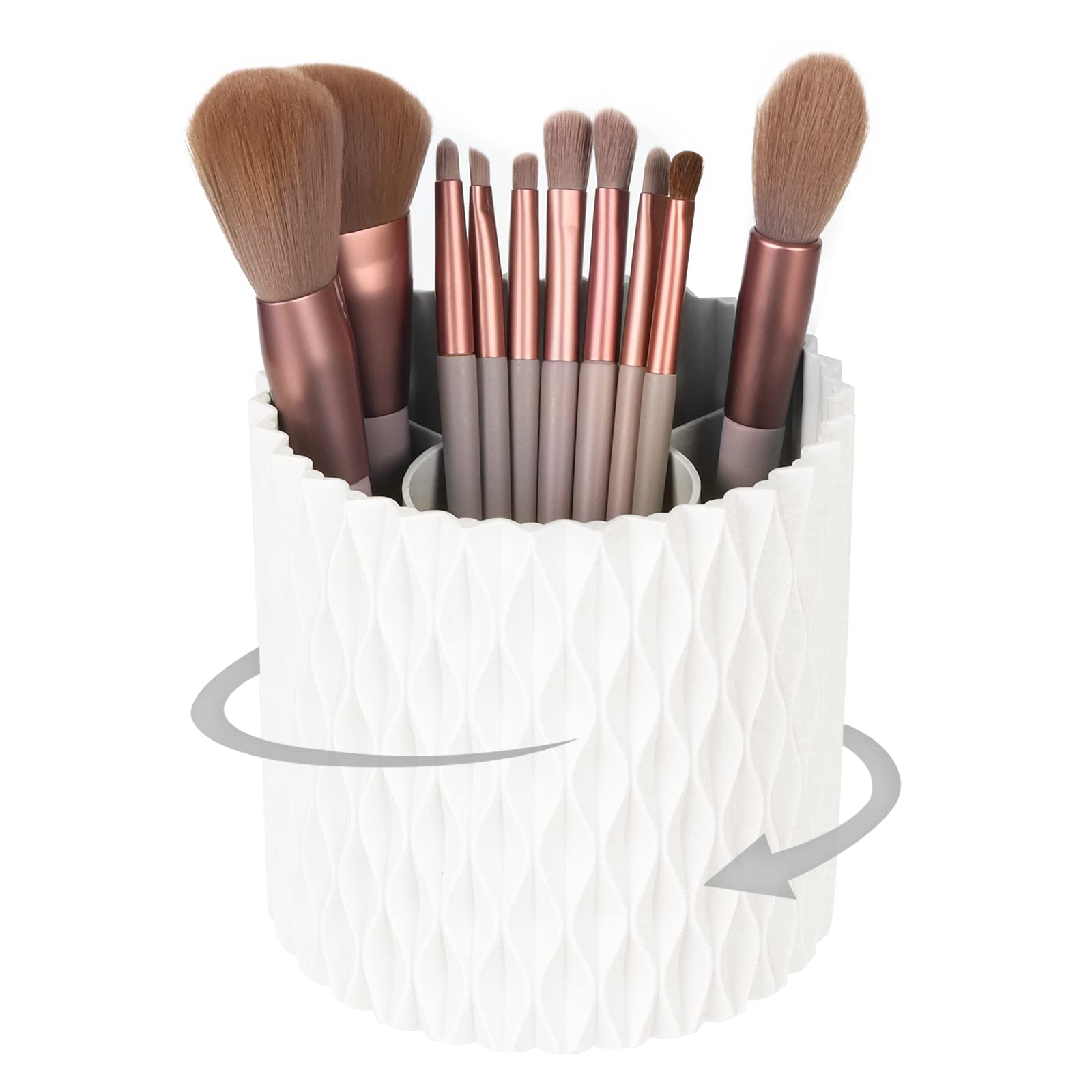 360° Rotating Makeup Brush Holder & Organizer - Multi-Functional Desktop Pen Cup for Cosmetics, Lipsticks, Combs & Beauty Tools | Perfect for Vanity, Office Desk & Bathroom Storage (White)