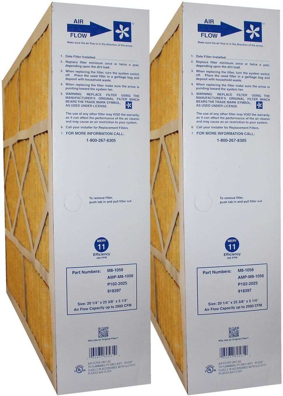 Goodman Five Seasons M8 1056 20x25x5 MERV 11 Air Filter - 2 Pack for Furnace & HVAC System - Perfect for Home, Office & Commercial Use