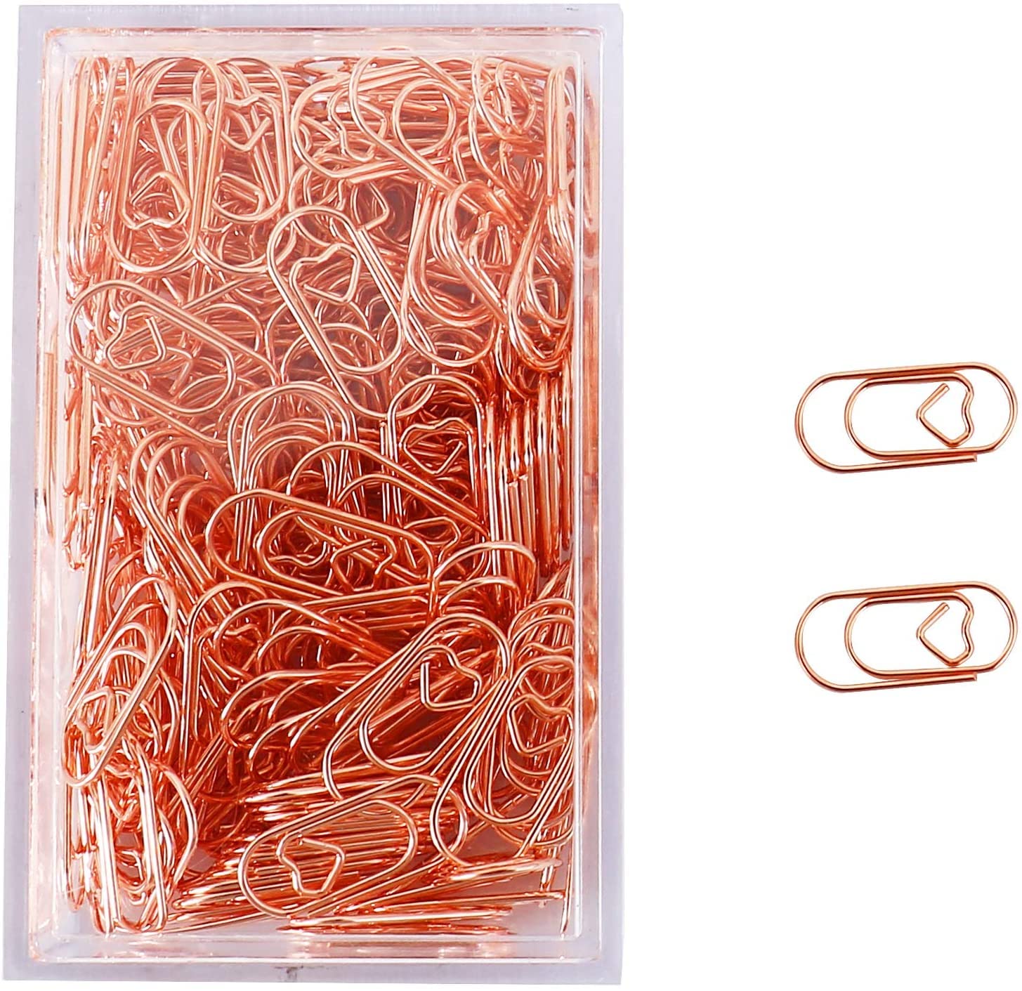 200 Pcs Rose Gold Heart Shaped Paper Clips - Small Stainless Steel Office Supplies with Tin Holder for School, Home & Desk Organization - Perfect for Gift Wrapping, Scrapbooking & Document Filing