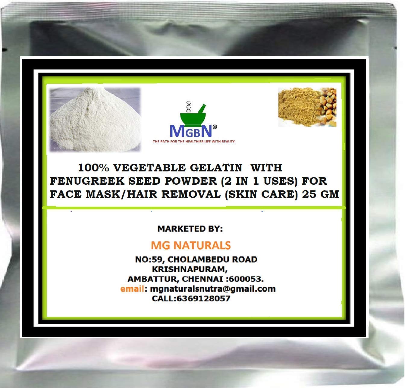 100% Natural Vegetable Gelatin with Fenugreek Seed Powder - 2-in-1 Face Mask & Hair Removal for Glowing Skin (25g) | DIY Skincare & Beauty Treatment at Home