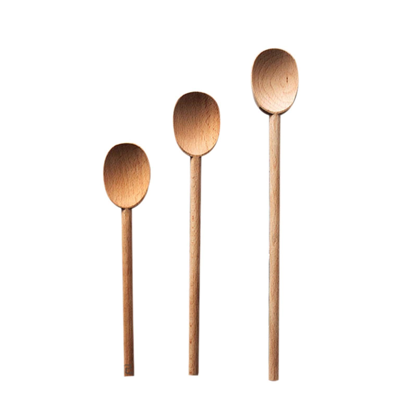 Premium Beech Wood Soup Spoons Set of 2 - Large Wooden Serving Spoons for Salad, Mixing, Ice Cream & Rice - Long Handle Dinner Cutlery & Espresso Stirring (Light Color) - Perfect for Family Dining, Restaurant Use & Coffee Shops