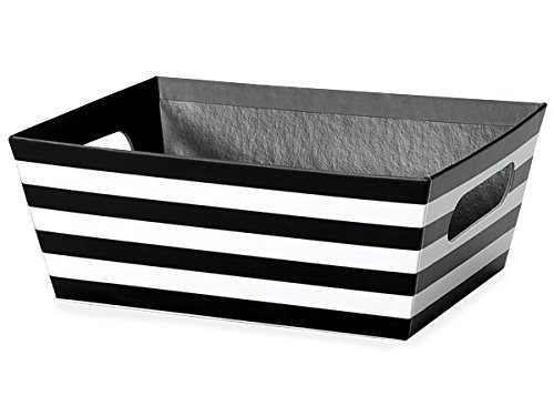 3-Pack Black & White Striped Large Serving Trays 8x10x4.5 Inches - Perfect for Gourmet Gift Baskets, Food Presentation, and Stylish Home Decor | Ideal for Parties, Weddings & Kitchen Organization