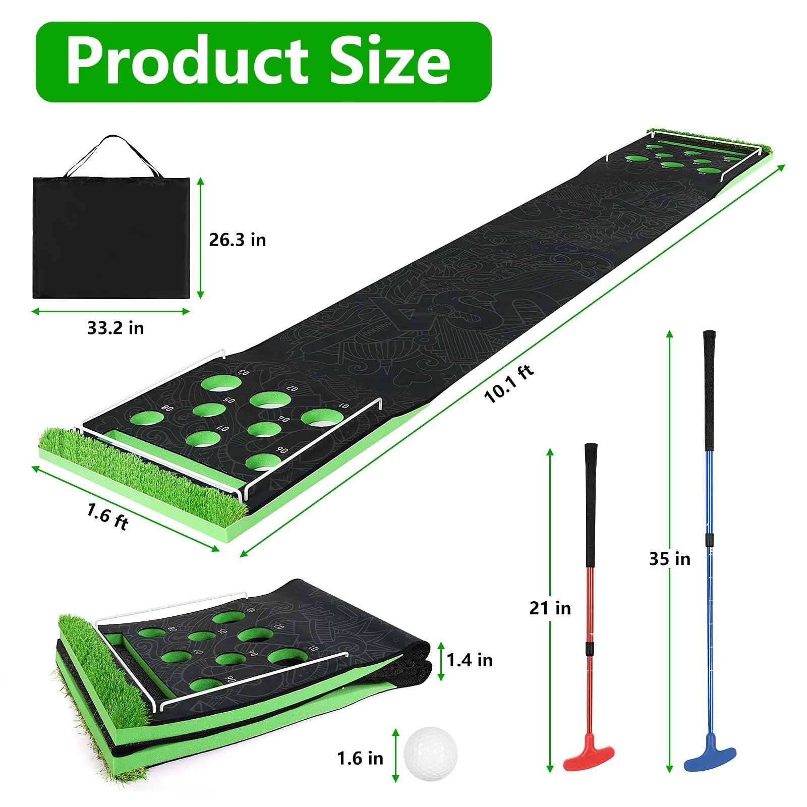 Premium Golf Pong Game Set - Adjustable Putter, 8 Golf Balls & Carrying Bag - Indoor/Outdoor Putting Green for Backyard, Parties & Family Fun