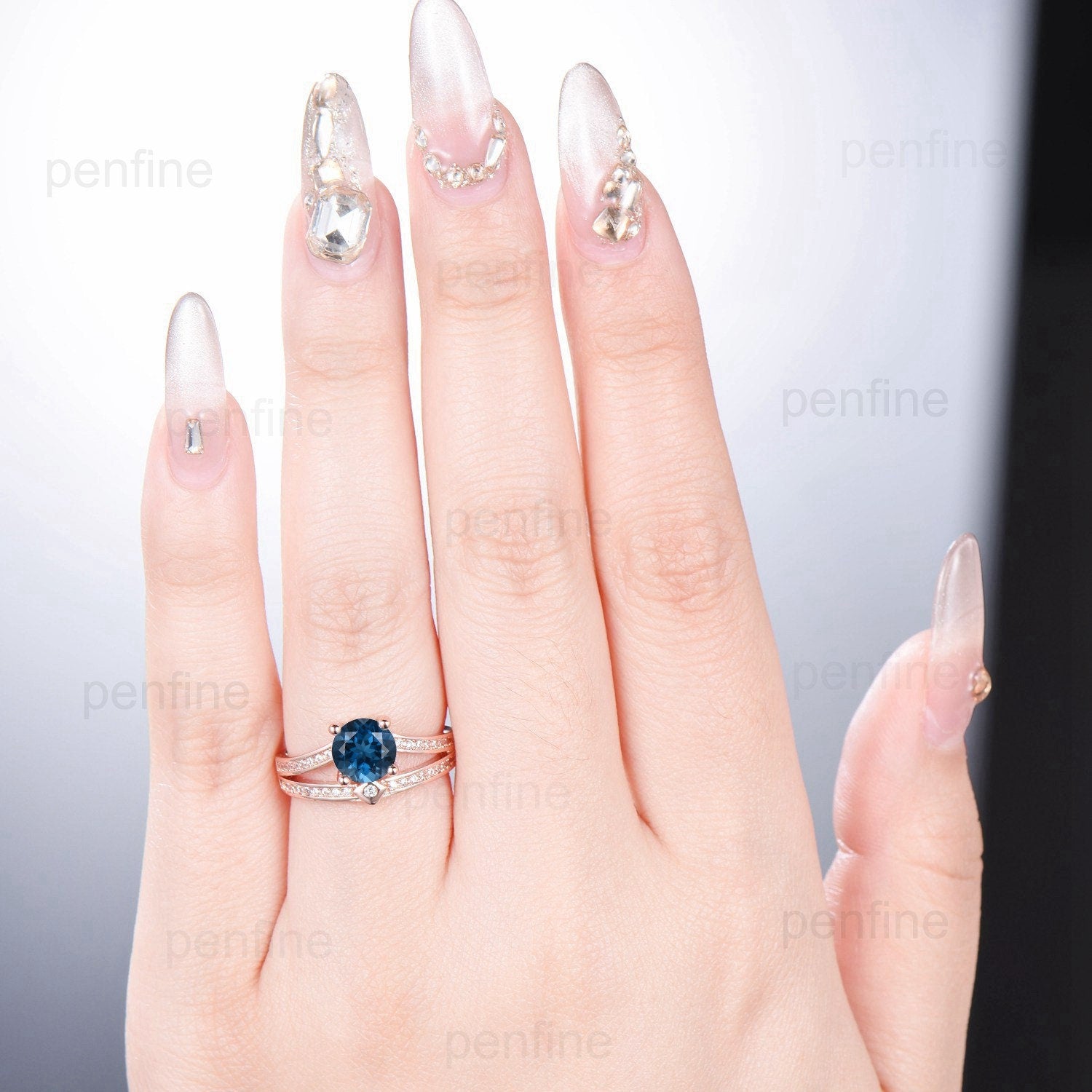 1 Carat Round London Blue Topaz Vintage Engagement Ring for Women - Split Shank Channel Set Wedding Band, Anniversary Gift - Perfect for Proposals, Bridal Jewelry & Special Occasions