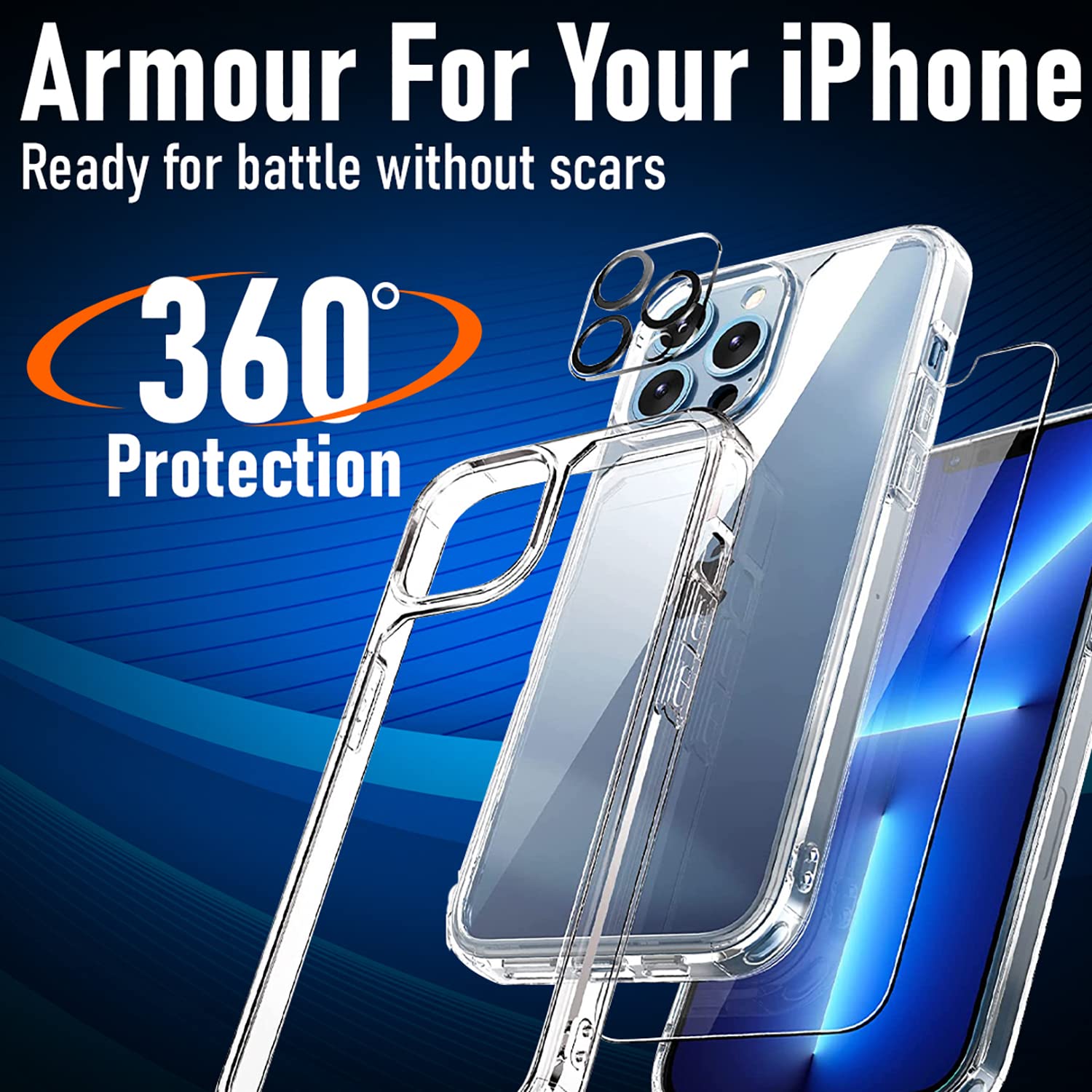 7-in-1 iPhone 13 Pro Max Case with Screen Protector & Accessories | Clear Rugged Protective Cover with Camera Lens Protector & Phone Stand | Perfect for Outdoor Activities, Travel & Daily Use