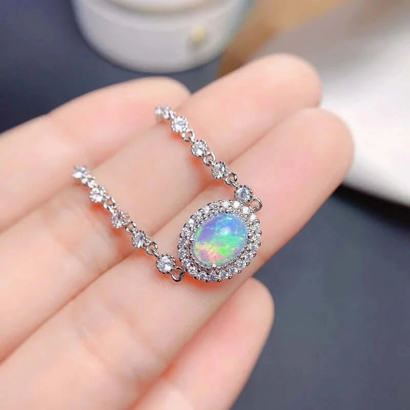 18K Platinum Rose Gold Opal Charm Libra Zodiac Bracelet for Women - Elegant Birthstone Jewelry Gift for Birthday, Anniversary & Special Occasions | Perfect for Daily Wear, Parties & Gifts