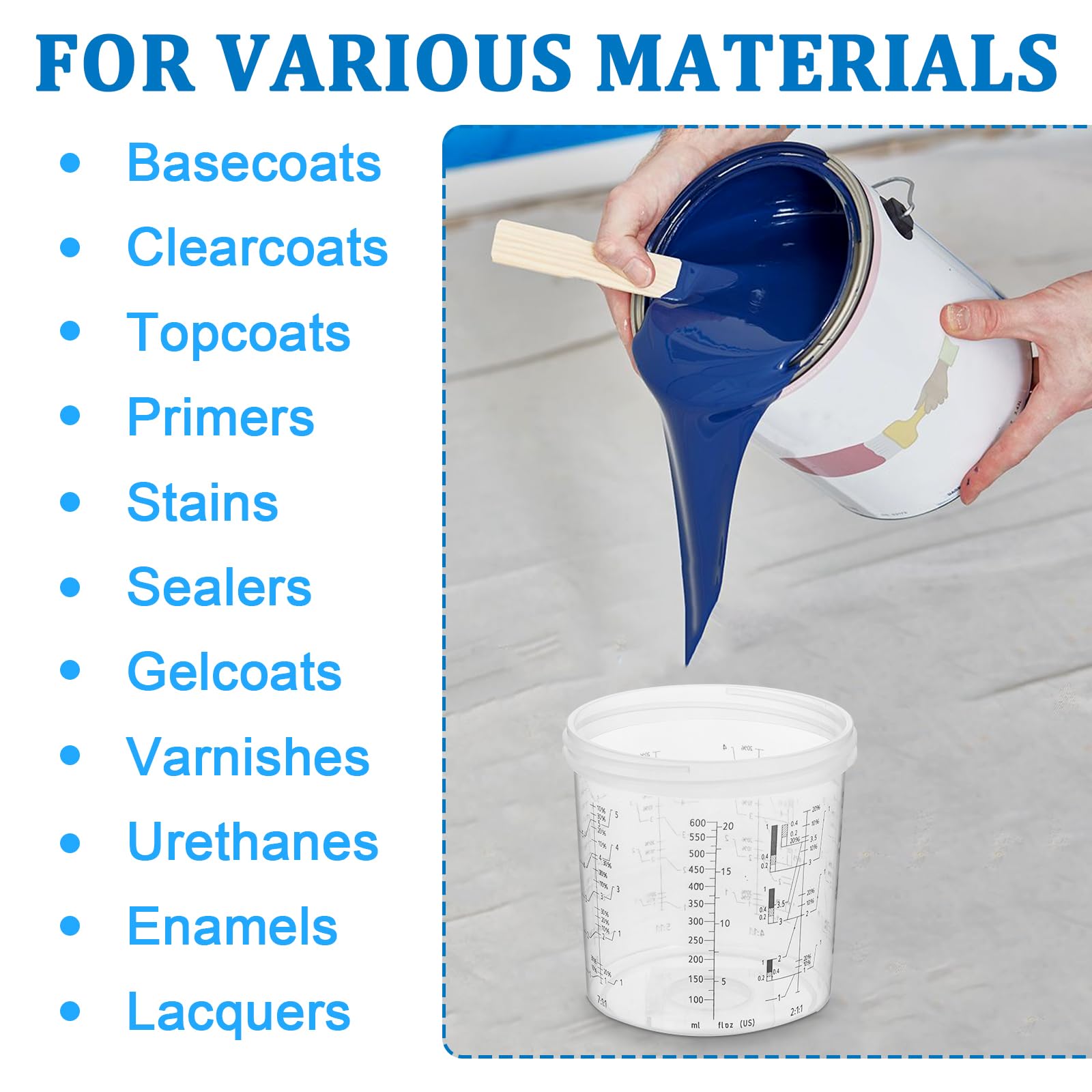 10 Pack 20oz (600ml) Paint Spray Gun Cups with Lids & Strainers - Includes 10 Disposable Liners, 1 Hard Cup with Retainer Ring & 10 Plugs - Perfect for Automotive, Woodworking & DIY Spray Painting Projects