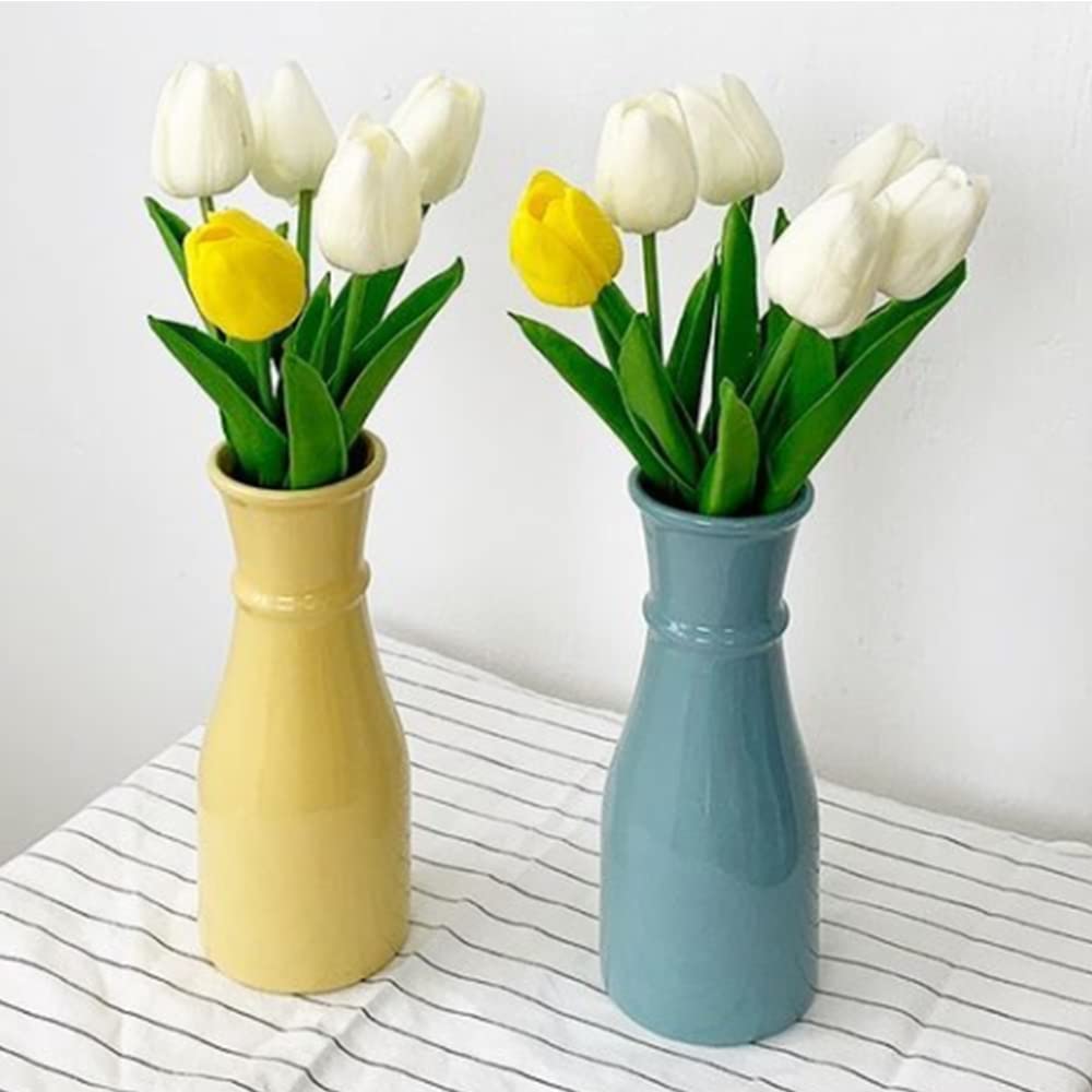24PCS IPOPU Real Touch Artificial Tulips Flowers - Cream Faux Tulip Decor for Home, Table Centerpieces, Baby Shower & Wedding Arrangements | Lifelike Fake Flowers for Vase, DIY Crafts & Seasonal Decor (Off White)