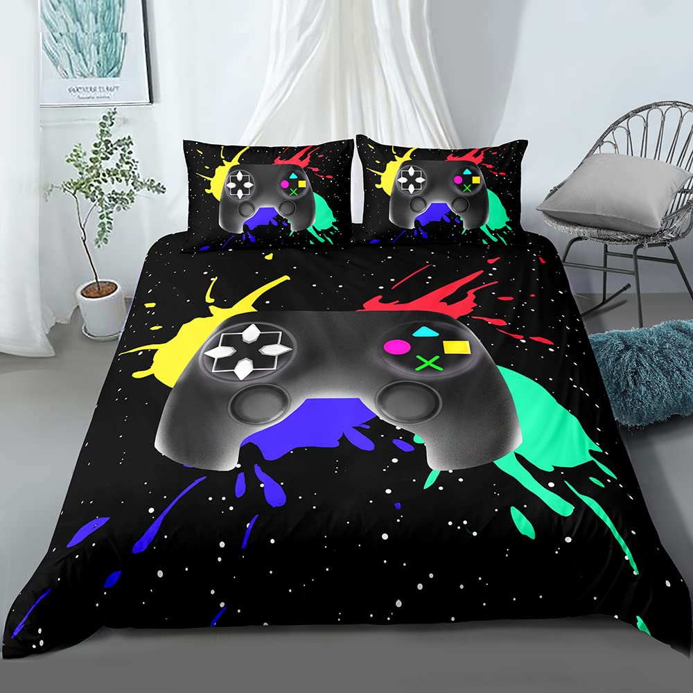 Gaming Bedding Set for Boys & Girls - Video Game Themed Twin Size Comforter Cover with Pillowcases - Perfect for Gamer Room Decor, Kids & Teens Bedroom - Includes 1 Duvet Cover & 2 Pillow Shams - Ideal for Gaming Enthusiasts & Sleepovers