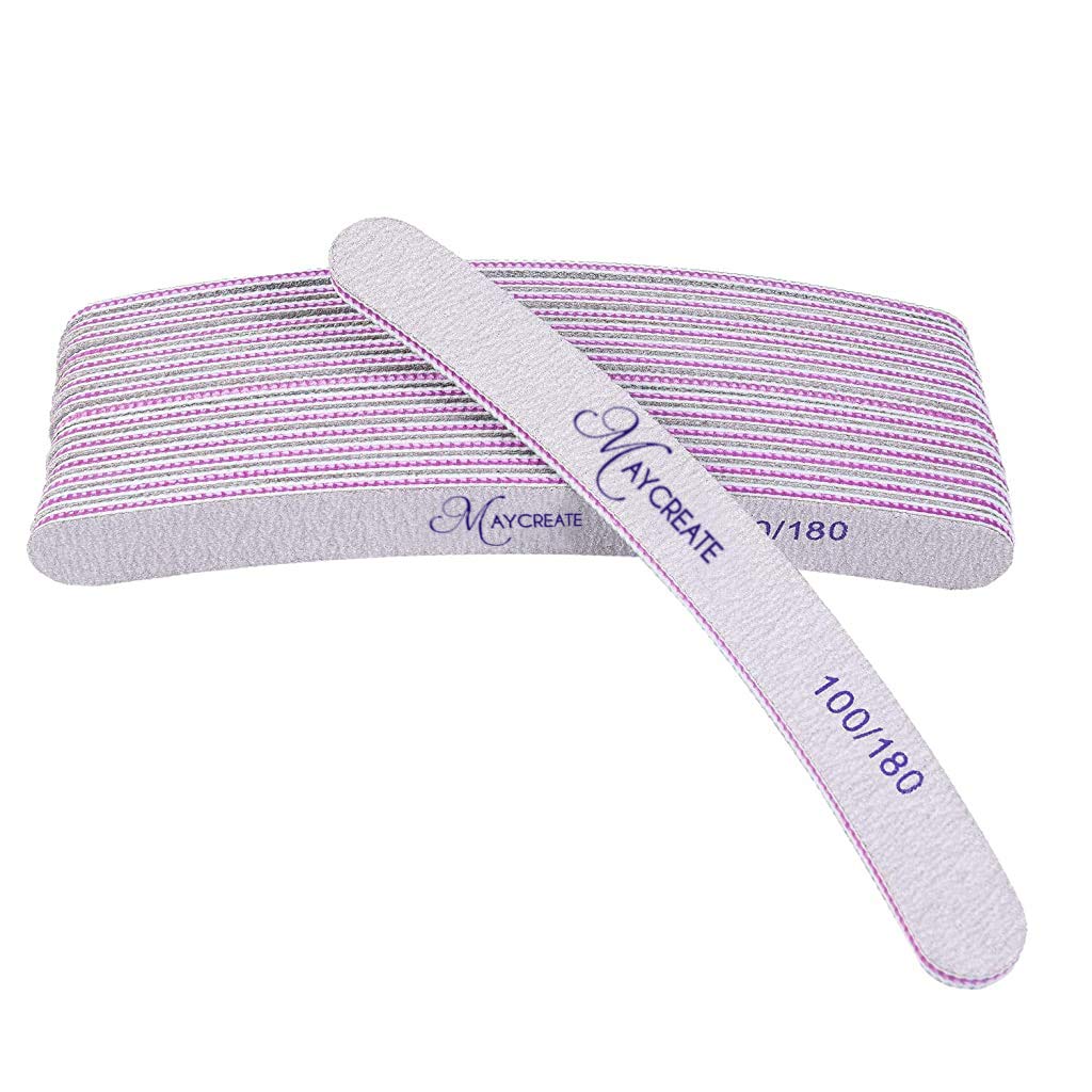 MAYCREATE® 10PCS Professional Nail File Set - 100/180 Grit Double-Sided Emery Boards, Curved Fingernail Files for Manicure & Pedicure | Perfect for Home, Salon & Travel Nail Care | Durable Nail Shaping Tools for Natural & Acrylic Nails